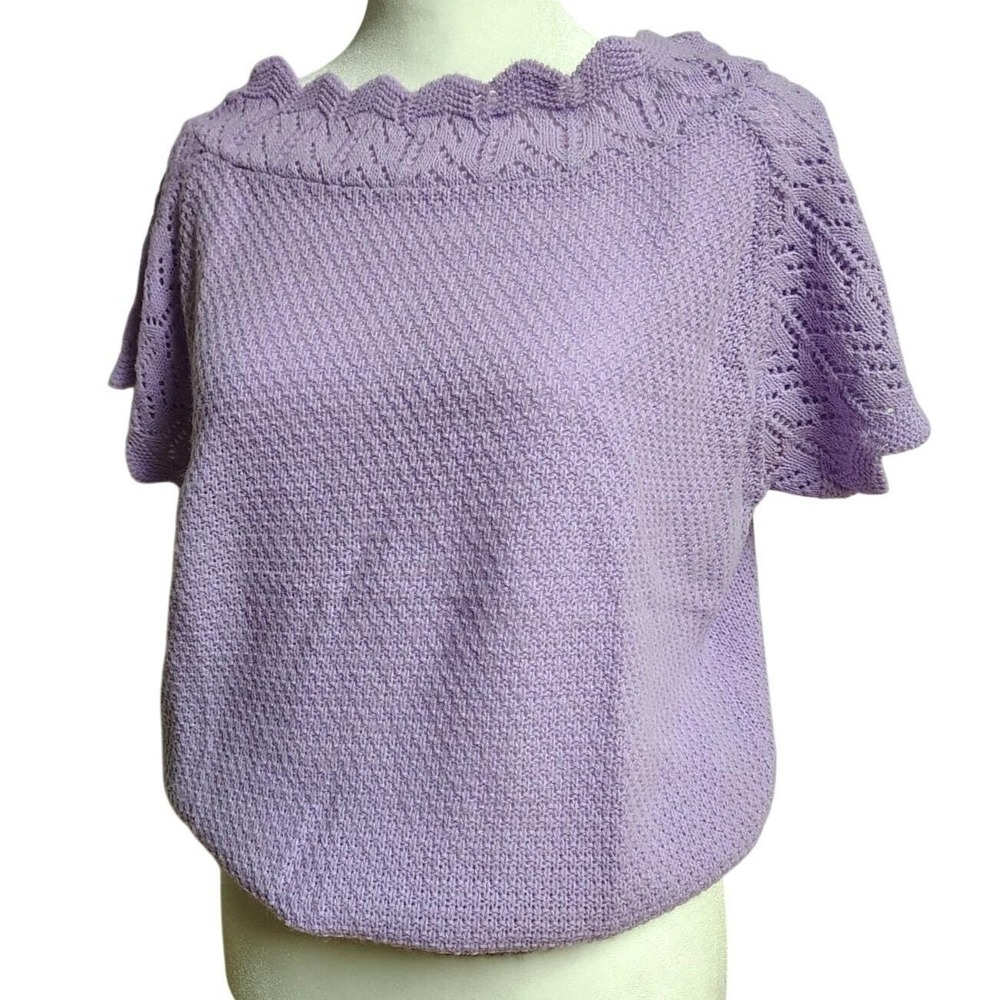 Haband Lavender Purple Pointelle Knit Sweater Feminine Womens Small Vintage 80s